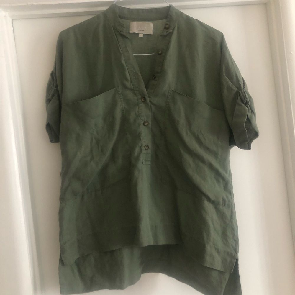 ❤️Mishka Linen Shirt Top Short Sleeve Oversized Blouse Size S/XS